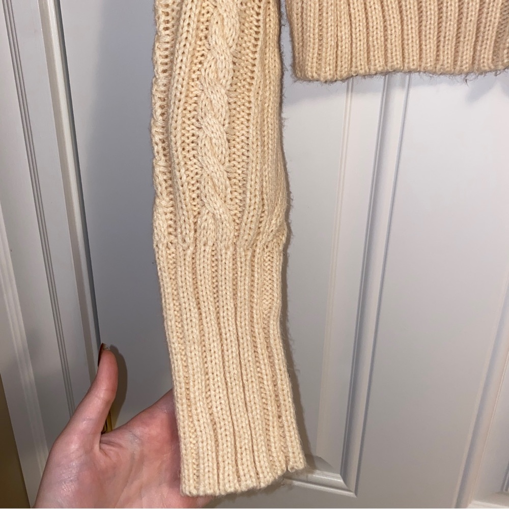 Amazon Cream Cable-Knit Cropped Cardigan with Tortoise Buttons - Picture 4 of 4